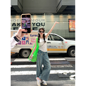 显瘦显高遮肉阔腿裤 好穿复古港风毛边九分牛仔裤 BLUE周末集市