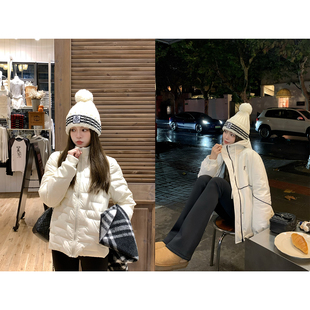 保暖外套连帽夹克羽绒服 纯棉立领泡芙小蛮腰冬季 BLUE椰蓉奶包