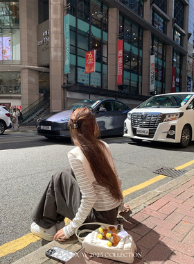 FF BLUE 百搭好穿 33羊毛休闲可拆卸披肩羊毛打底衫条纹内搭T恤女