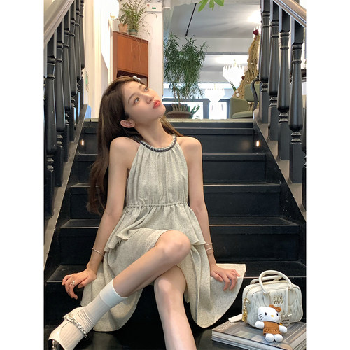 小香风连衣裙挂脖FFBLUE蛋糕裙