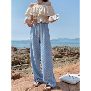 抽绳拖地休闲裤 80棉立体蝴蝶结阔腿牛仔长裤 维洛奇海港 BLUE