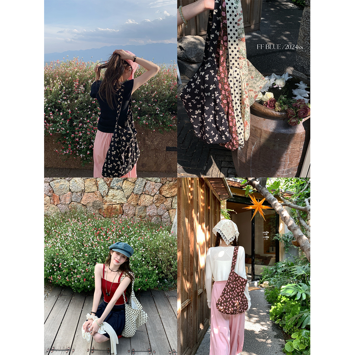 FF BLUE 清野繁花 多色百搭韩系碎花帆布包撞色印花ins风单肩包女,箱包皮具/热销女包/男包,时尚帆布包,淘宝优惠券,粉丝福利购,淘宝优惠卷