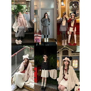 针织百褶裙秋冬款 小个子时尚 乌龙盖奶 松紧腰短裙半身裙 BLUE