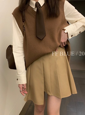 FF BLUE 设计感满满 A字韩版半身裙女不规则设计收腰百搭百褶裙