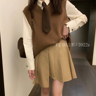 A字韩版 设计感满满 半身裙女不规则设计收腰百搭百褶裙 BLUE