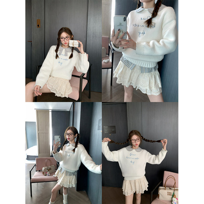 FFBLUE棉毛线字母毛衣毛针织衫