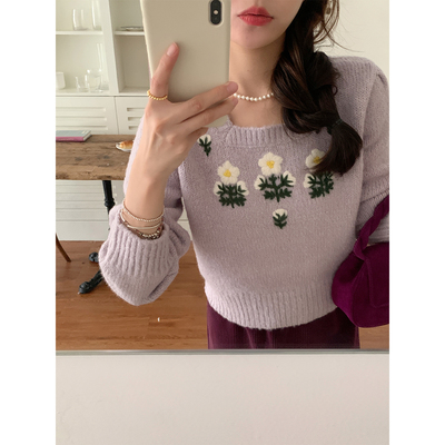 FFBLUE淡紫色方领套头毛衣