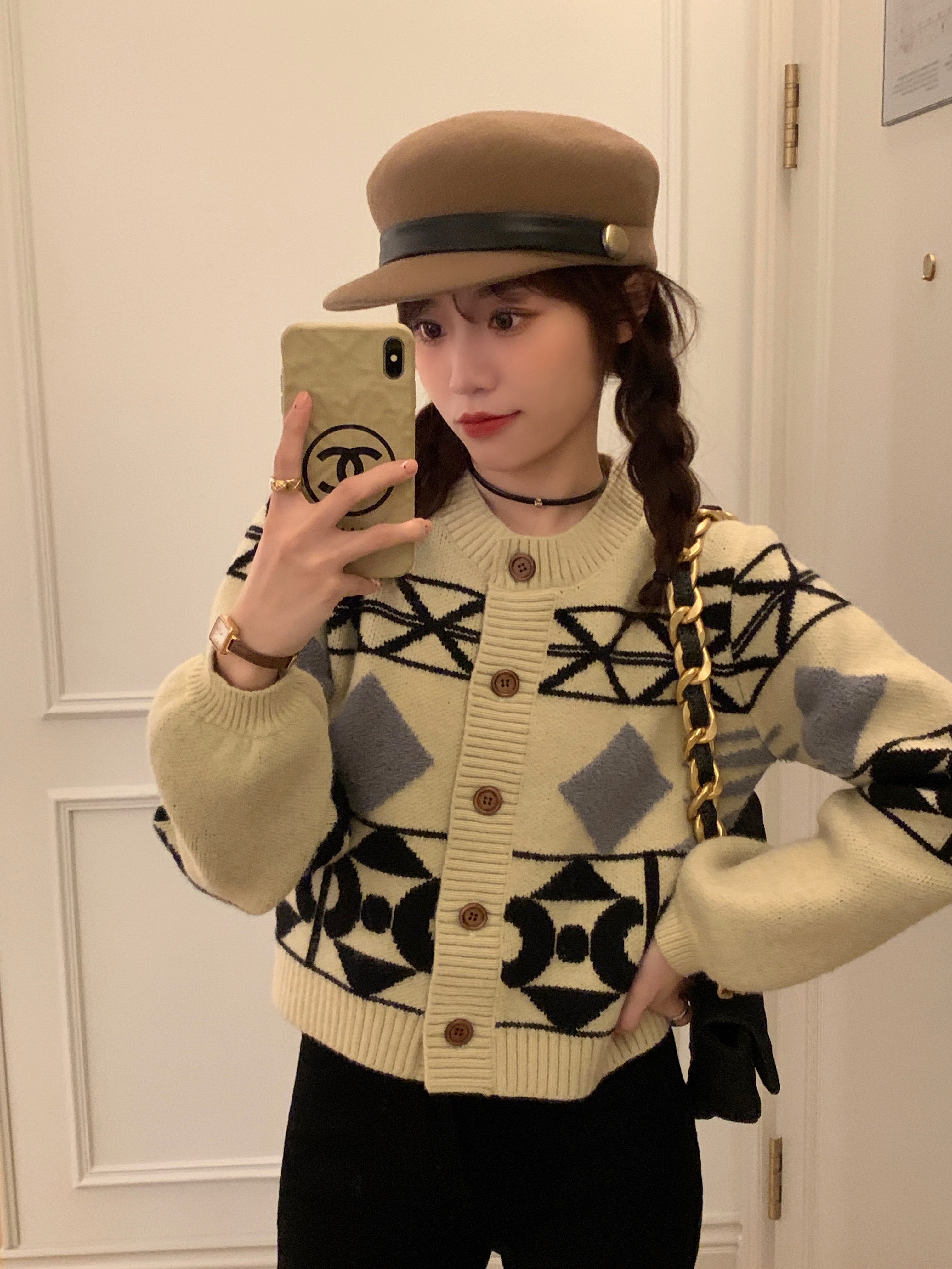 小众花色气质几何秋冬开衫复古