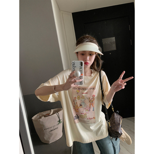 清纯女大纯棉宽松印花tee百搭可爱减龄T恤女夏 童趣系列 BLUE