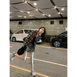 巨显腿长小个子女孩牛仔半裙高腰a字半身裙 复古丹宁女孩 BLUE