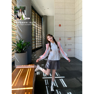 2色纯棉学院风收腰娃娃领衬衫 海盐百合 设计感小个子衬衣 BLUE