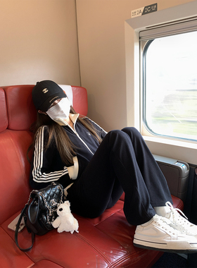 FF BLUE  网球女友 早秋运动休闲上衣黑色撞色短裙显瘦长裤套装女