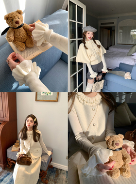 FF BLUE 冬日白巧 2色荷叶领花边羊毛打底衫设计感百搭叠穿上衣女