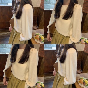 型敲好杏色衬衫 FFBLUE 版 顺滑天丝灯笼袖 新晋万搭TOP