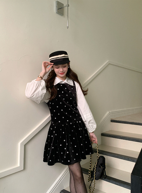 FF BLUE  苏黎世月夜 黑色丝绒波点连衣裙刺绣气质感短款背心裙女