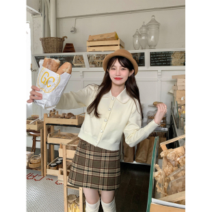 绸缎娃娃领奶百搭针织衫 穿上立减五岁 白色减龄可爱毛衣 BLUE