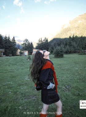 FF BLUE 蓝调午后 86棉原牛色A字牛仔短裙收腰连衣裙秋（赠腰带）