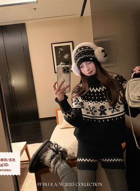 FF BLUE 雪下松 费尔岛雪人抗起球2色毛衣上衣女针织短裤套装冬