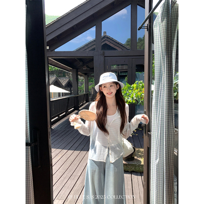 FFBLUE亚麻天丝条纹防晒衫上衣