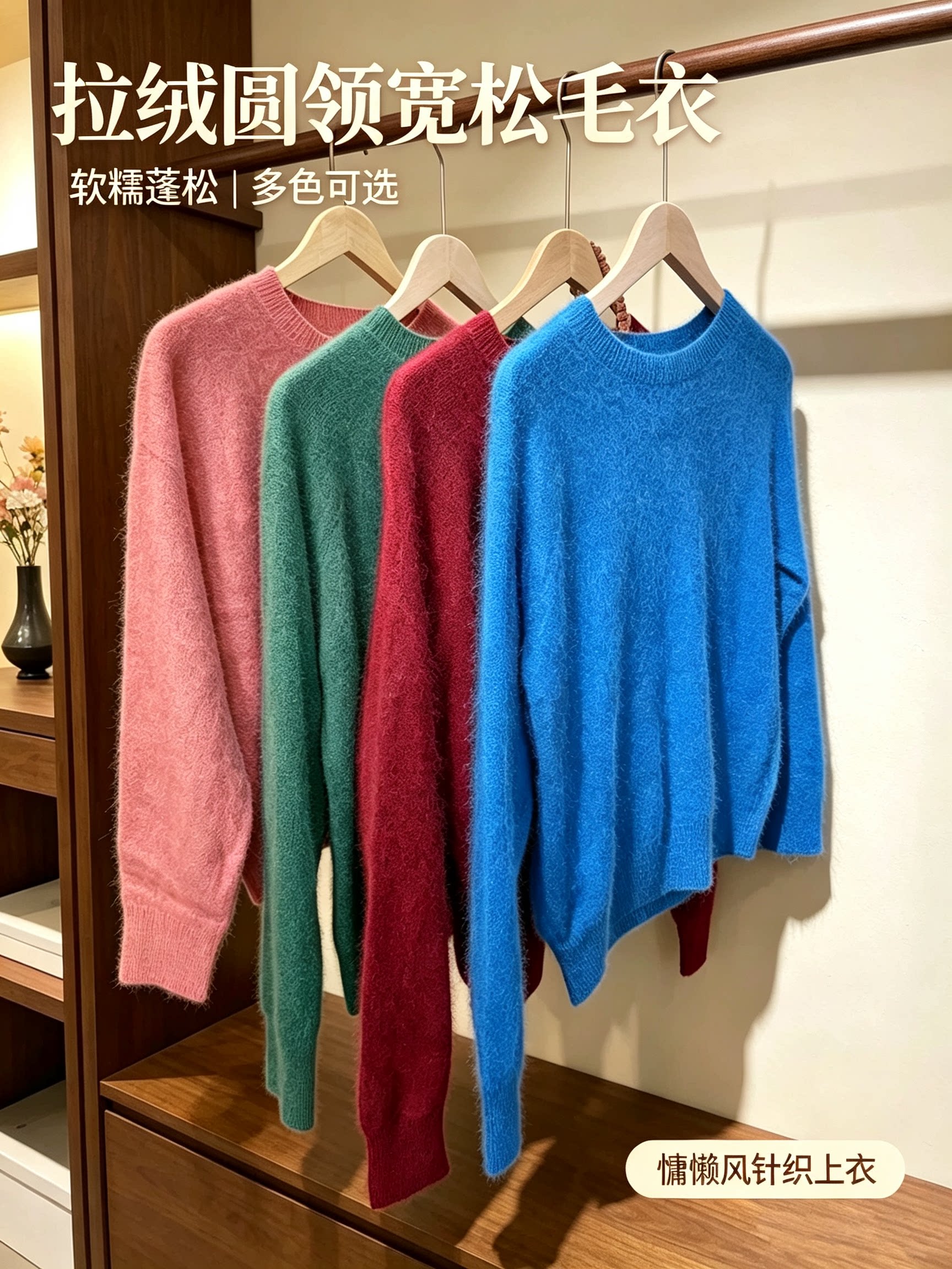 2026秋冬新款100%纯羊氧衫女圆领套头毛衣宽松针织打底羊绒衫