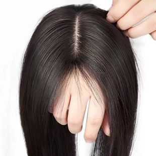 假发女片头顶真发全真人发蓬松自然前额轻薄无痕遮白发递针补发片