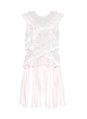 chicco mao粉色蕾丝千褶无袖衬衫宽松裙C231-1472-75