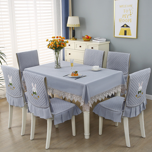 椅套椅垫高档桌椅套套装 雪尼尔桌布椅子套罩四季 加厚防滑餐椅套子