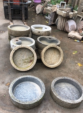 老旧石磨新挖石头花盆铜钱草石盆石盆流水造景复古怀旧洗手池鱼缸