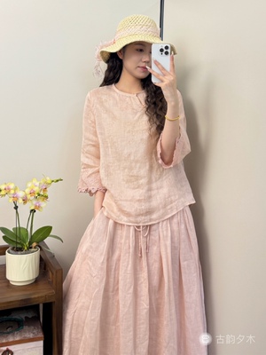 2026新款新中式国风苎麻上衣刺绣烧花夏季清凉感宽松舒适减龄