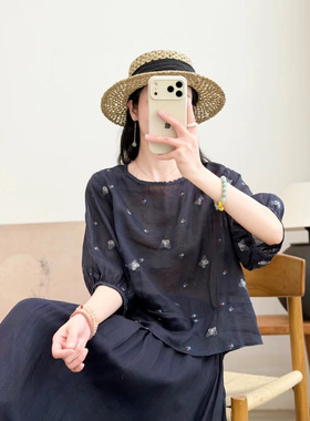 2026新款高品质苎麻刺绣衬衫女夏季新款休闲甜美减龄文艺气质上衣