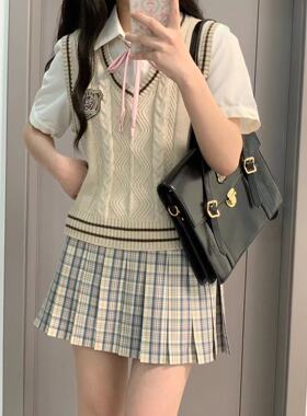 【神仙club】原创学院风甜美V领马甲毛衣韩版宽松百搭无袖马夹