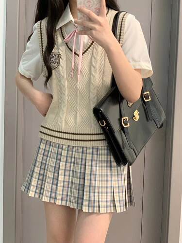 v领学院风宽松无袖jk马甲