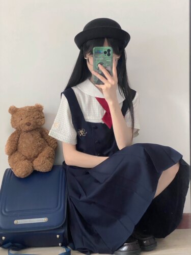原创JK卡奶裙短袖衬衫套装女