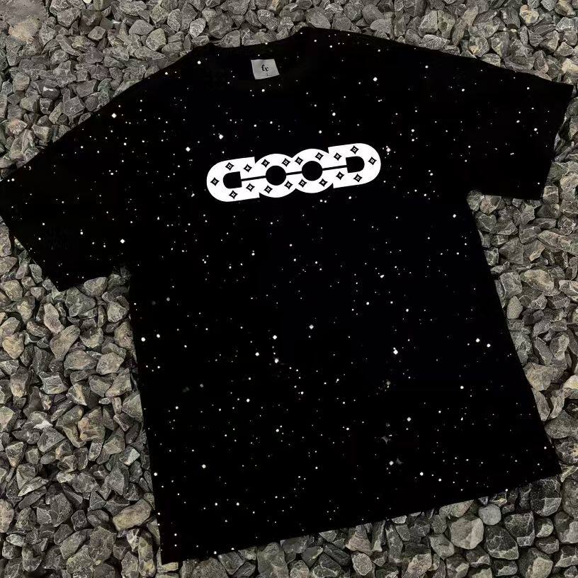 高级感黑色满天星t恤夏季男女中大童衣服短袖新款潮牌痞帅短袖T图片