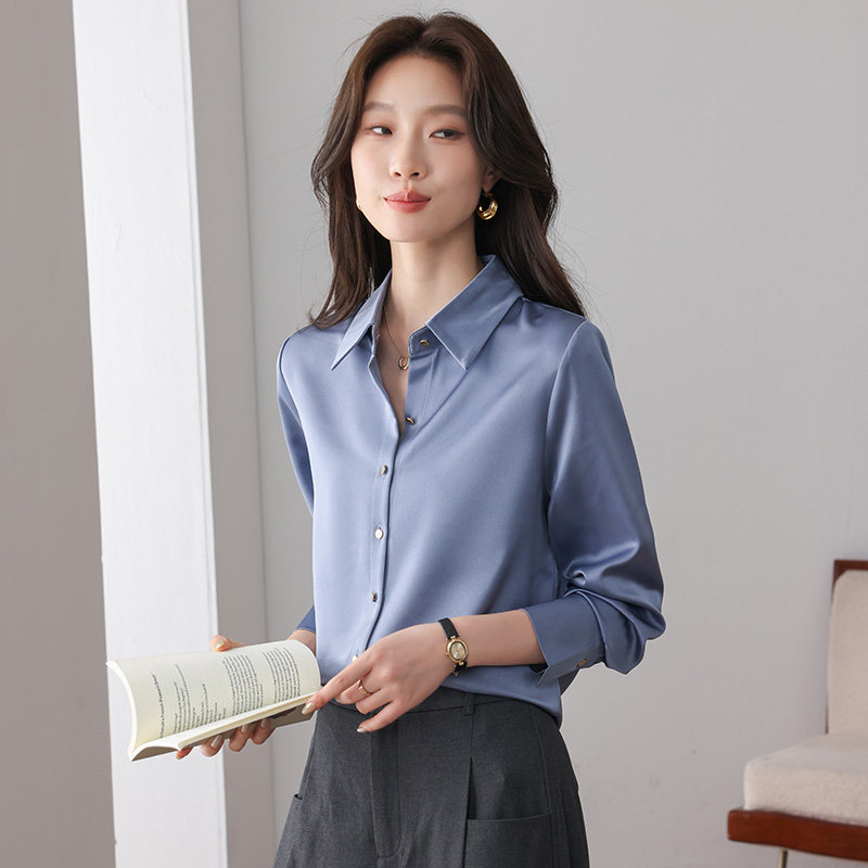 春季高级感真丝缎面长袖OL衬衫女