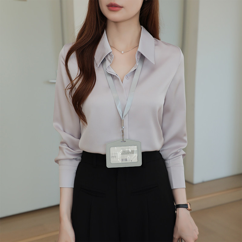 秋新通勤醋酸缎面显瘦女衬衫