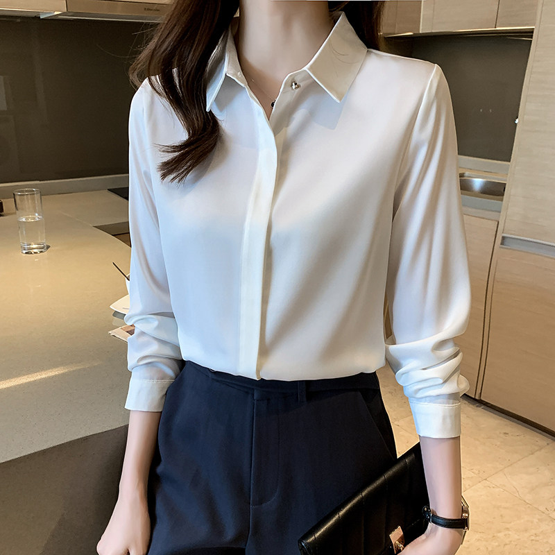 春季高级感真丝长袖缎面女衬衫