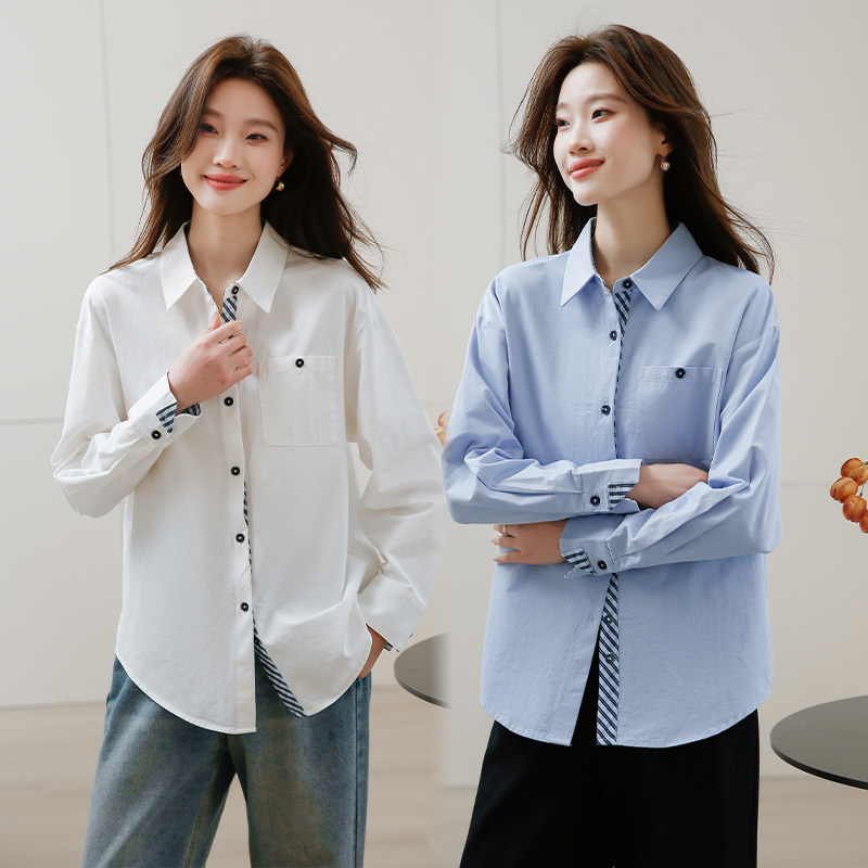 高级感纯棉拼接条纹衬衫女秋新