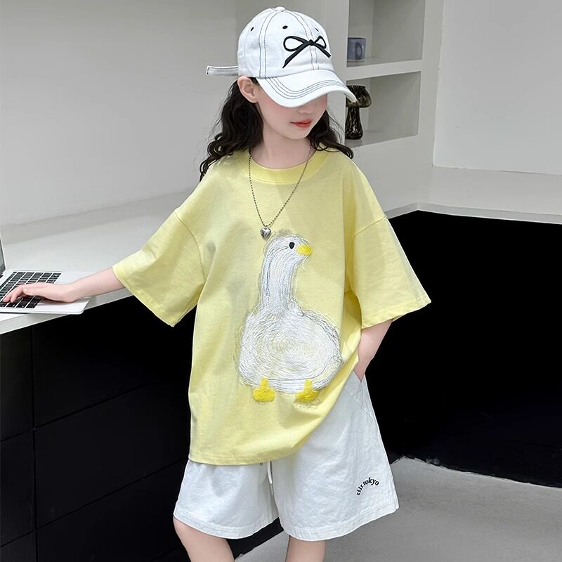 女童夏装T恤套装2026新款洋气女大童夏款短袖t恤儿童夏季休闲短裤