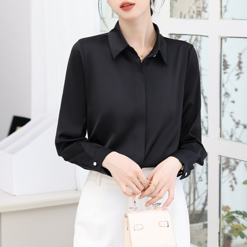高级感真丝缎面长袖港风衬衫女