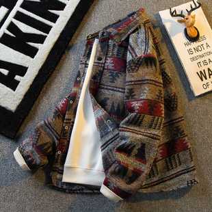 男士 春秋款 民族风翻领夹克外套 衬衫 潮男备复古印第安毛呢长袖