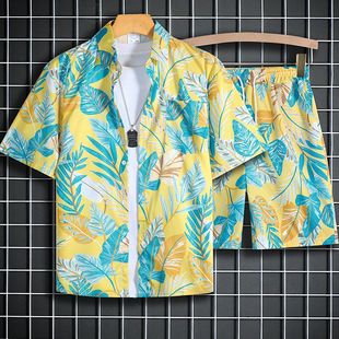套装 情侣款 潮流清凉海滨风 男沙滩短裤 夏日岛服海南三亚夏威夷衬衫