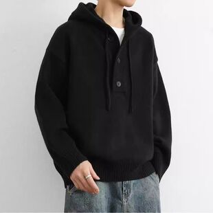 美式复古连帽针织衫男女款秋冬季加厚慵懒风毛衣重磅内搭卫衣外套