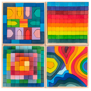 grimms祖国版幼儿童益智彩虹积木金字塔四大元素罗马构建拼搭玩具