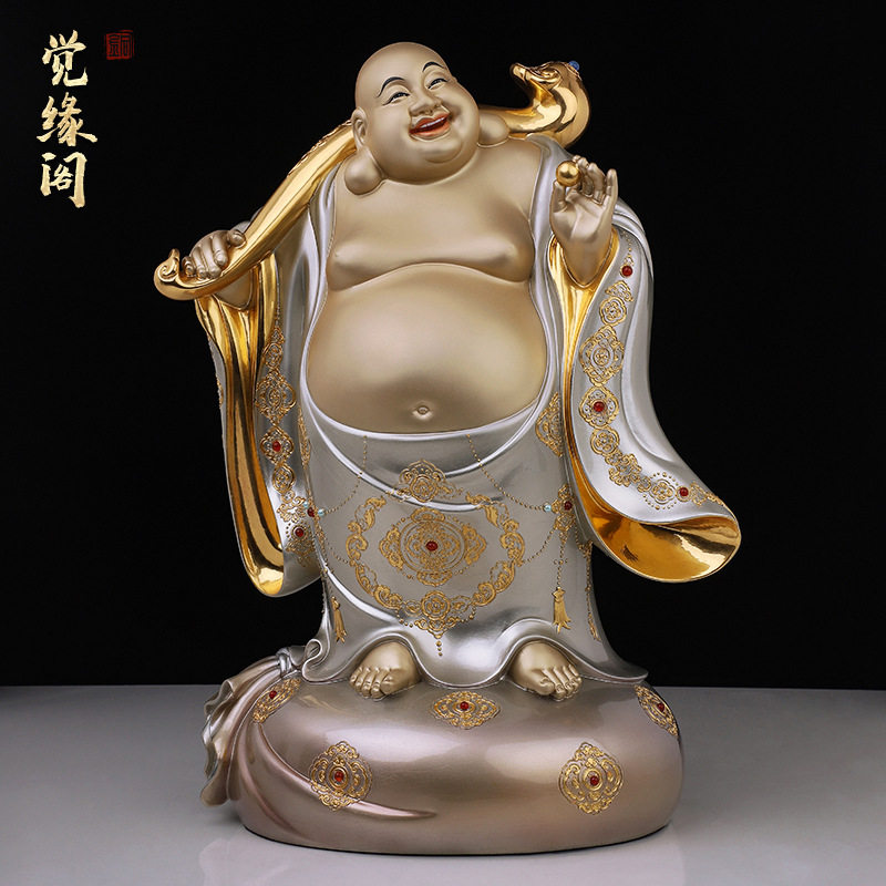 觉缘阁黄铜掐丝珐琅镶宝笑佛弥勒佛家居饰品恭贺礼品客厅佛像摆件
