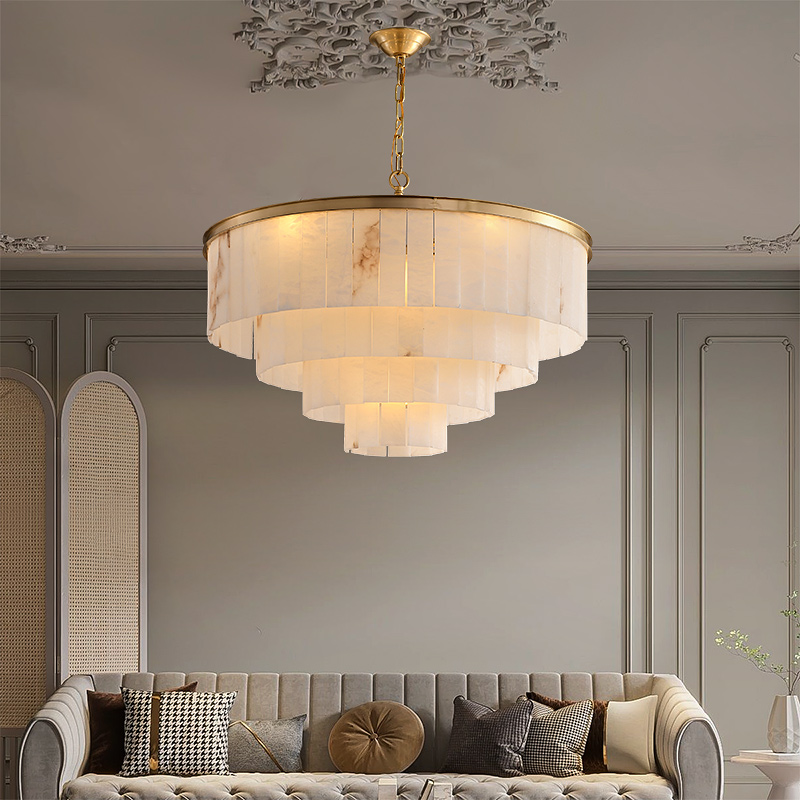 中式全铜云石吊灯轻奢大气客厅餐厅灯美式复古中古卧室后现代灯具