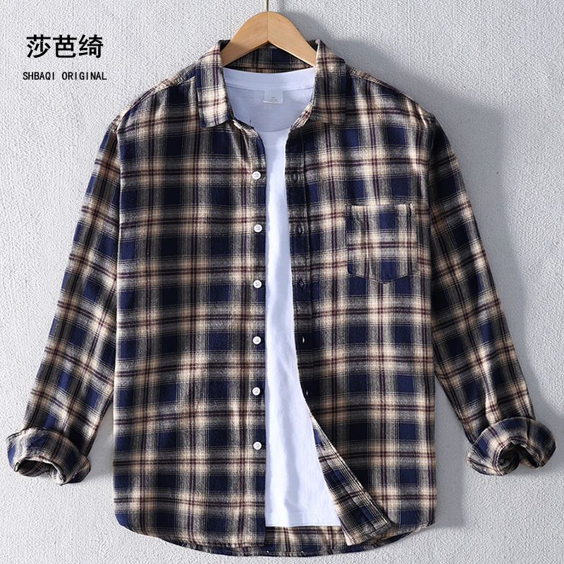 春秋新款格子长袖衬衫