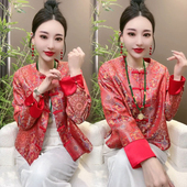 2025春季 上衣缎面休闲西服 国风红色盘扣上衣外套女高级感气质短款