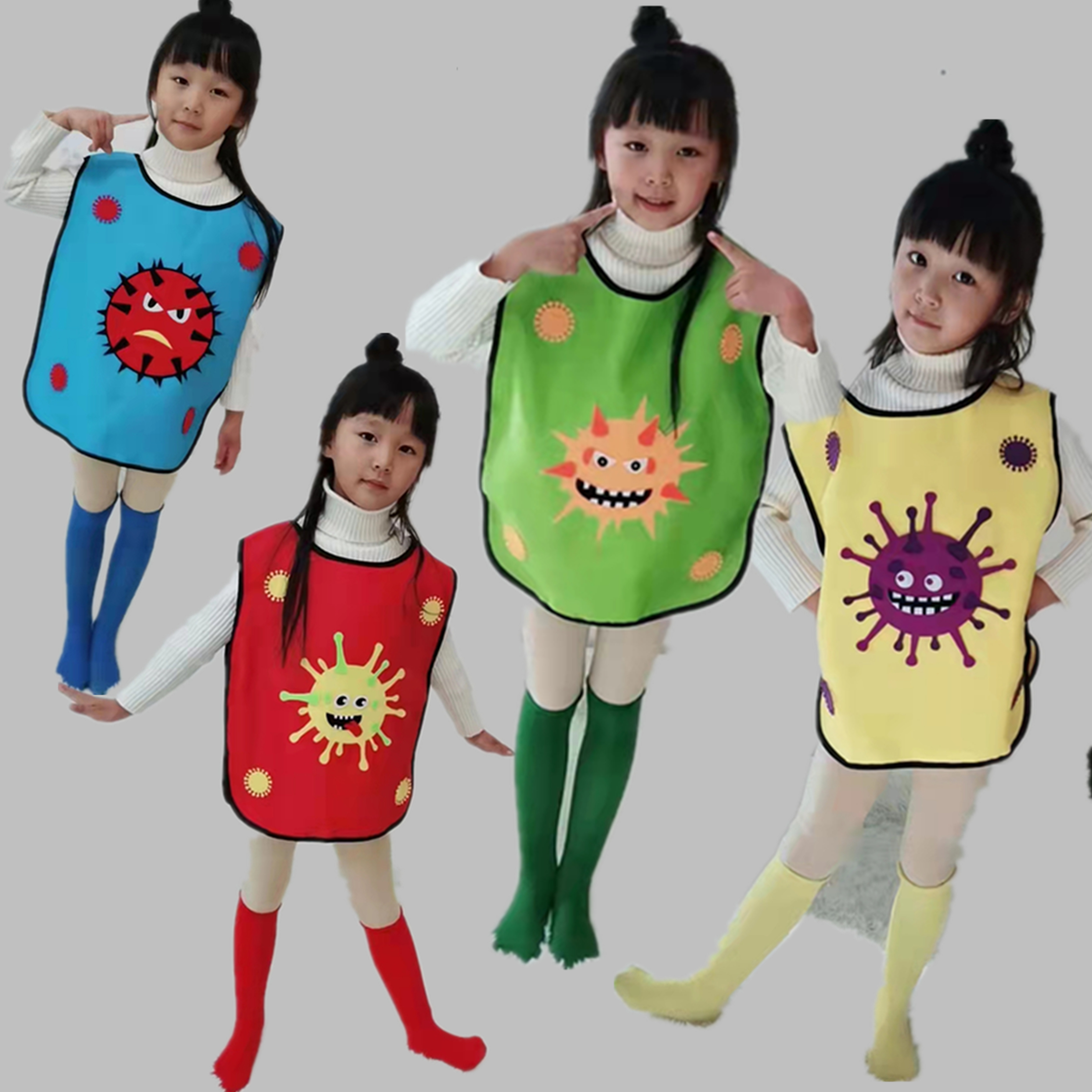 抗疫病毒表演服细菌衣服儿童细菌冠细菌状病毒幼儿园童话剧演出服