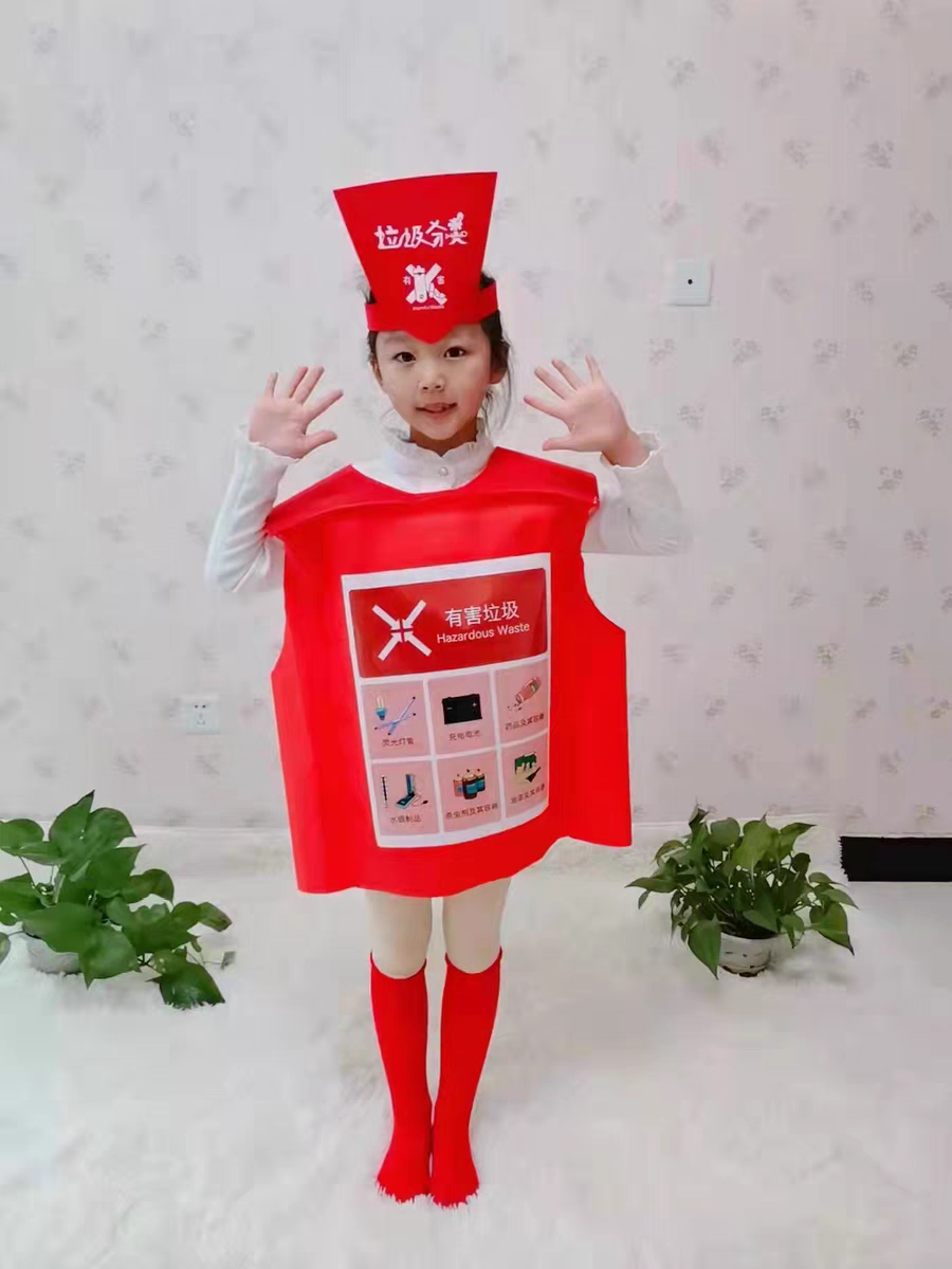 儿童新款垃圾分类卡通玩偶宣传道具服装四色分类垃圾桶表演行走服